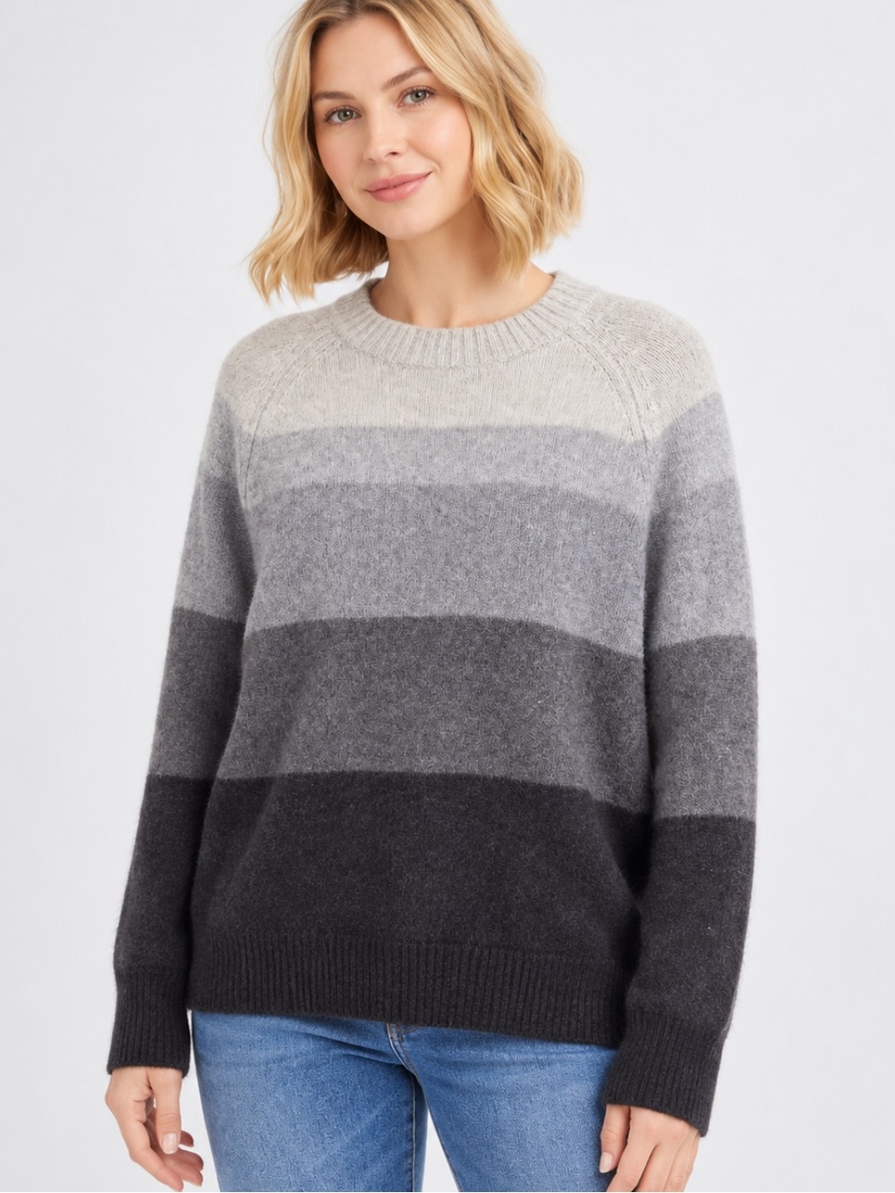 Max Studio Cashmere Tonal Stripe Crewneck Sweater in Gray